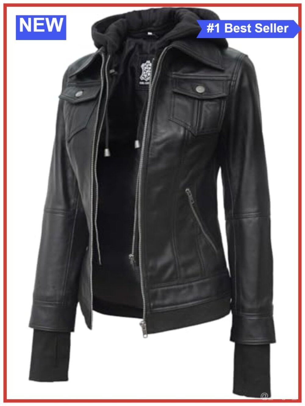 Genuine Lambskin Leather Jacket Detachable Hood Bomber Thumbholes